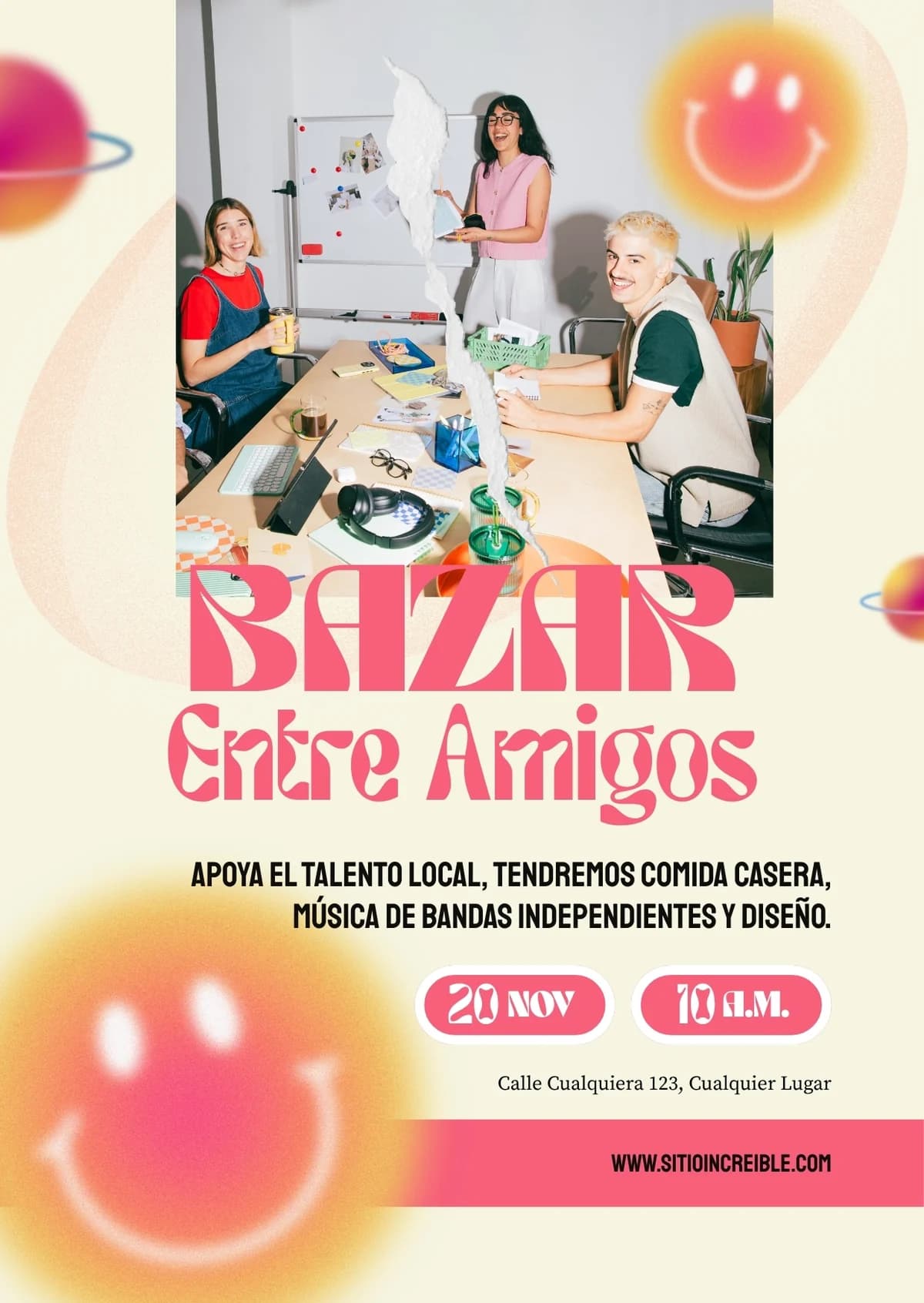 Invitación rosa estilo Y2K para un bazar entre amigos