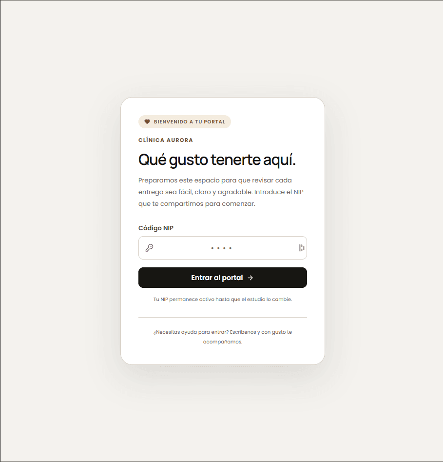 Vista de acceso a un portal privado de cliente